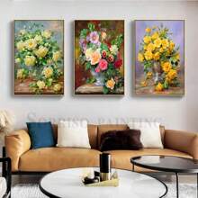 1pc Wall Arts Posters Optional Frame Botanica Europe Classical Retro Flowers Oil Painting Nordic Beautiful Floral Wall Art Poster Canvas Print Hallway Picture Room Home Decor Pop ,Wall Art With Frame