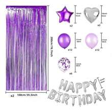 37 件紫色主题生日派对气球装饰，银色生日快乐横幅紫色乳胶和五彩纸屑气球星心铝箔气球，生日派对装饰，圣诞节