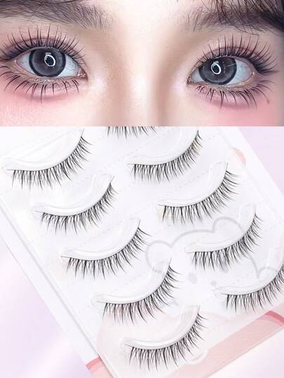 5 Pairs Of Manga Fake Eyelashes, Little Devil, Natural Soft Eyelashes, Fairy, Fake Mink Eyelashes, Fairy, Super Natural Japanese Series