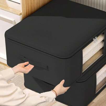 1/3pcs Oversized Waterproof Comforter Storage Bags - Thick Foldable Fabric Organizer Bags For Clothes And Blankets, Moisture-Proof With Zipper, Quilts Breathable Non-Woven Bags In Multiple Sizes With Visible Window