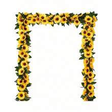 1 件人造向日葵花环，丝绸向日葵藤蔓配绿叶，适用于房间、厨房、花园、生日、婚礼、迎婴派对装饰 - 黃色 - 查看 4