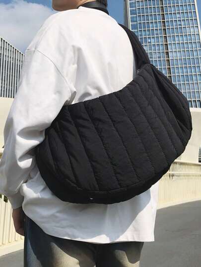  1pc Peach Tree Fashion Minimalist Plain Crescent Moon Crossbody Bag, Large Capacity, Adjustable Strap, Multiple Pockets, Vintage, Daily, Shopping, Lightweight, Water-Washed Crinkle Nylon Bag For School College Shopping Bag Canvas Tote Bag Pouch Phone Bag , Valentines Gifts, Bags For Traveling