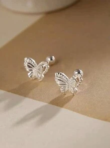 1 Pair Delicate S925 Sterling Silver Butterfly Earrings, Suitable For Ladies Party, Banquet, Valentine's Day Gift, Quality Jewelry Valentines - Silver - View 4