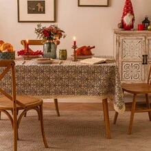 1pc French Country Blue & White Porcelain Vintage Lace Tablecloth, Suitable For Daily Use And Home Decor - Beige Lace - View 3