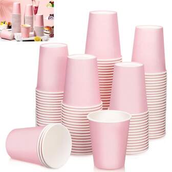 24/48 件粉色纸杯，9 盎司一次性咖啡杯茶杯，冷热饮料杯生日婚礼派对用品节日野餐派对用品，适用于餐厅、餐车、厨房、办公室情人节