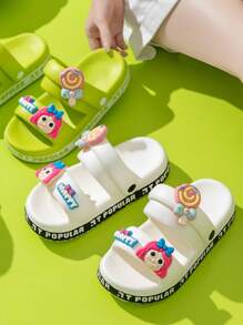 1 双儿童/青少年卡通可爱厚底防滑沙滩凉鞋女童夏季拖鞋 - 白色 - 查看 8