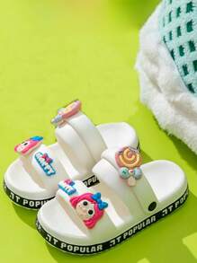 1 双儿童/青少年卡通可爱厚底防滑沙滩凉鞋女童夏季拖鞋 - 白色 - 查看 3