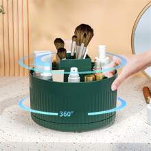 1 Pc Rotating Makeup Storage Box - Multi-Functional Cosmetics Holder For Skincare, Makeup Brushes, Plastic Beauty Items Organization, No Power Required, Freestanding