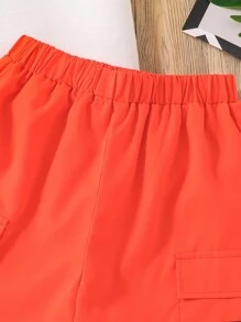 男童椰子树图案印花短袖 T 恤和短裤套装 - 橘色 - 查看 5