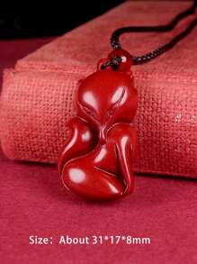 1 pieza Colgante de zorro de cinabrio natural de alto contenido, colgante de collar de arena púrpura dorada, amuleto para el año del zodíaco, colgante de zorro de nueve colas carismático, atrae flores de durazno, joyería retro de moda unisex, regalo del Día de San Valentín, mamá, madre, Día de la Madre, regalo