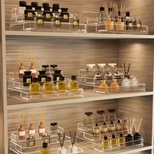 1 件 2 层/3 层逐步透明亚克力展示架，用于存放化妆品、香料、杯子、香水、口红、护肤品 - 优雅多功能收纳整理器，适用于梳妆台、橱柜、台面、假日海滩、浴室收藏、卧室收藏，大容量 - 無色 - 查看 4