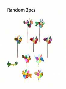 2pcs-Cartoon 3D Sequins Colorful Windmill Insect Bee Windmill, Garden Windmill, Insect Bee, Home Courtyard Decoration Spring And Summer Garden Decorations - Perfect Birthday Gift For Outdoor Games And Decoration, Patio Garden Lawn Terrace Outdoor Decor, Gift - Multicolor - View 6