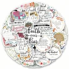 50 件圣经贴纸、励志基督教贴纸、圣经经文贴纸、圣经日记用品、美学耶稣信仰基督教水瓶贴纸， - 彩色 - 查看 1