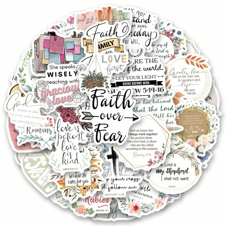 50 件圣经贴纸、励志基督教贴纸、圣经经文贴纸、圣经日记用品、美学耶稣信仰基督教水瓶贴纸， - 彩色 - 查看 1