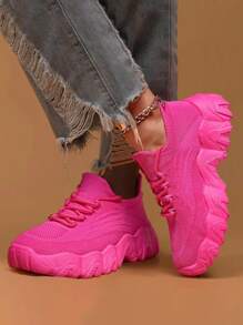 女士新款户外时尚百搭日常舒适柔软透气防滑耐穿纯色低帮运动鞋，运动跑步鞋，休闲鞋，粉色 - 玫紅色 - 查看 5