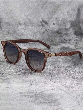 1pc Wooden Texture Frame Rivet Fashion Glasses, Unisex Fashion Eyewear For Summer Beach Vacation,Outdoor,Travel Back To School Fashionable Preppy School Look