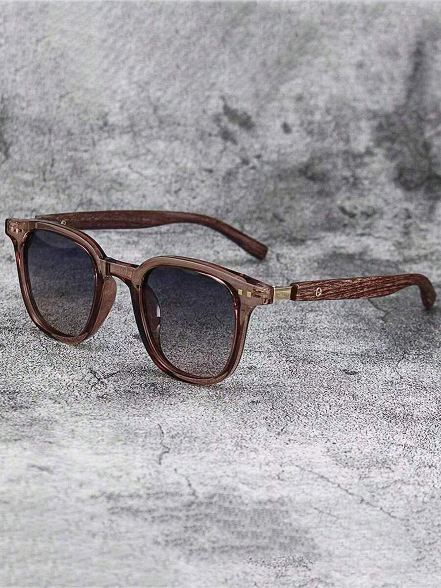 1 Cặp kính gọng gỗ vân đinh tán unisex, thích hợp cho mùa hè đi biển, du lịch ngoài trời và đi học, tạo phong cách học sinh thời trang. - màu nâu - Xem 1