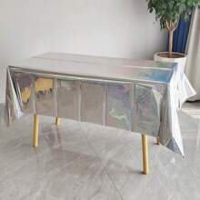 Plastic Tablecloth, Shiny Disposable Laser Rainbow Rectangle Tablecloth, Holographic Aluminum Foil Tablecloth For Rainbow Party, Birthday, Wedding, 137cm X 274cm