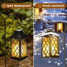 Solar Lanterns Outdoor Waterproof, Outdoor Lanterns For Patio Waterproof,14 Inch Waterproof LED Flickering Flameless Candle Mission Lights Garden Hanging Lanterns For Outdoor