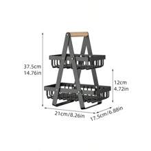 1pc Wrought Iron Foldable Double-Layer Basket, Household Kitchen Fruit And Vegetable Storage Basket Shelf, Holiday Gift