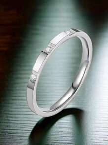 1 pieza Anillo con forma de corazón de acero inoxidable en color oro rosa/plateado con 3 piedras cúbicas de circonia, regalo de joyería para parejas/bodas