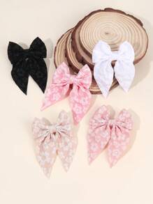 10 件装纯色发饰，适合幼儿女孩花朵图案蝴蝶结发夹，带尾巴，粉色白色蝴蝶结发夹，黑色发夹，女孩节日派对头饰，儿童婴儿发饰 - 彩色 - 查看 3