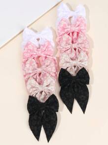 10 件装纯色发饰，适合幼儿女孩花朵图案蝴蝶结发夹，带尾巴，粉色白色蝴蝶结发夹，黑色发夹，女孩节日派对头饰，儿童婴儿发饰 - 彩色 - 查看 2
