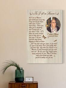 1 pieza Pintura conmemorativa personalizada en lienzo, Impresión conmemorativa personalizada en lienzo para fotos personalizadas, Diseño de fondo de grano de madera, Diseño de patrón de libélula y corazón, Diseño de fuente de arte marrón