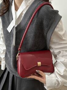 Fashion Women Solid Color Flap Shoulder Bag - Red - View 2