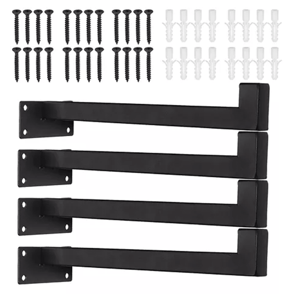 Juego de 4 piezas de metal blando, acabado en negro mate, hecho de ganchos de metal de alta calidad, diseño duradero y minimalista que resalta una sensación premium, fácil de instalar, perfecto para estantes flotantes, organización del espacio, decoración moderna y también se puede optimizar para bricolaje. Espacio en casa, oficina o tienda.