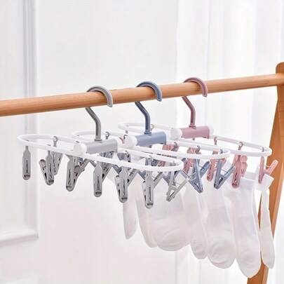 Tendedero plegable de 12 en 1 con 12 pinzas, percha de ropa de viaje giratoria, tendedero de lavandería de plástico a prueba de viento para calcetines, ropa interior, sostenes, perchas y tendederos, ideal para dormitorio/balcón, primavera, minimalista, blusas de verano