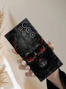 2pcs Skull Black Painted Anti-Fall Phone Case Compatible With IPhone 14 Pro Max/13, Cartoon Design Protective Phone Case Compatible With IPhone XR/7/8/XS, Galaxy Series A03s/A04/A12/A13/A14, Redmi Series