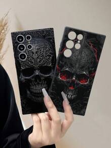 2pcs Skull Black Painted Anti-Fall Phone Case Compatible With IPhone 14 Pro Max/13, Cartoon Design Protective Phone Case Compatible With IPhone XR/7/8/XS, Galaxy Series A03s/A04/A12/A13/A14, Redmi Series