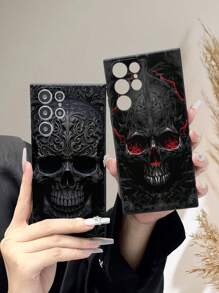 2pcs Skull Black Painted Anti-Fall Phone Case Compatible With IPhone 14 Pro Max/13, Cartoon Design Protective Phone Case Compatible With IPhone XR/7/8/XS, Galaxy Series A03s/A04/A12/A13/A14, Redmi Series