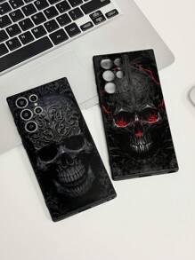 2pcs Skull Black Painted Anti-Fall Phone Case Compatible With IPhone 14 Pro Max/13, Cartoon Design Protective Phone Case Compatible With IPhone XR/7/8/XS, Galaxy Series A03s/A04/A12/A13/A14, Redmi Series