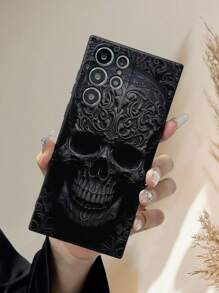 2pcs Skull Black Painted Anti-Fall Phone Case Compatible With IPhone 14 Pro Max/13, Cartoon Design Protective Phone Case Compatible With IPhone XR/7/8/XS, Galaxy Series A03s/A04/A12/A13/A14, Redmi Series