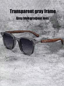 Men's Premium Retro Square Frame Fashion Glasses With Thick Faux Wood-Grain Temples, Stylish & Versatile Fashion Glasses For Party, Daily Wear, Travel & Holiday