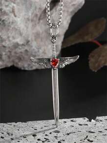 1pc Vintage Cross Sword Angel Wing Pendant Necklace, Unisex Punk Jewelry Gift