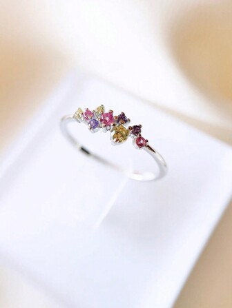  1 pieza Anillo en racimo multicolor para mujer, anillos apilables delicados de plata de ley 925, anillos minimalistas, anillos de promesa, regalo para ella, apropiado para uso diario