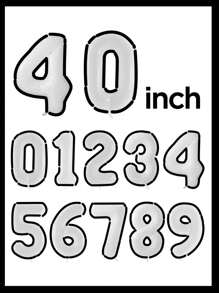 55pcs/Set 40inch (Approx. 101cm) White Number 0-9 Foil Balloons, Black & White Cartoon Balloons For Birthday Party Decor