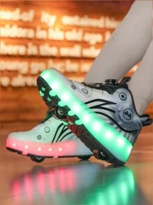 Roller Skates With Rechargeable LED Lights For Boy & Girl, Student 4-Wheel Inline Skates With Switch, 10 Lighting Modes - Black - View 3