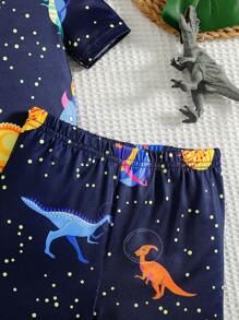 Ensemble pyjama d'été pour tout-petits garçons avec haut à manches courtes et short, imprimé de lettres qui brillent dans le noir (brille sous lumière UV)
