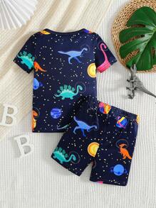 Ensemble pyjama d'été pour tout-petits garçons avec haut à manches courtes et short, imprimé de lettres qui brillent dans le noir (brille sous lumière UV)