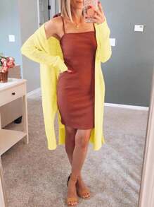 Womens Open Front Knit Sheer Cardigans Summer Boho Lightweight Long Sleeve Long Sweater - 黃色 - 查看 3