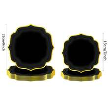 10 件/20 件，黑色扇贝形 9 英寸/7 英寸纸盘，金箔黑色扇贝形甜点纸盘，一次性扇贝纸盘，带金箔边缘浅黑色盘子，适用于茶会、沐浴、生日 - 黑色 - 查看 4