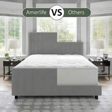 TBFUINPMPSDO King Size Bed Frame, Velvet Upholstered Platform Bed With Vertical Channel Tufted Headboard & Footboard/Wingback, Mattress Foundation With Wood Slats, No Box Spring Needed, Black - Màu Xám nhạt - Xem 4