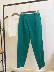 ISADORA MODA Women's Carrot Pants Twill, 2 Buttons, With Pockets, Solid Color() - Mist Green - View 4