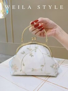 Vintage-Style Embroidered Floral Women Handbag, Chinese Traditional Qipao/Cheongsam Clutch, Retro Flower Purse For Formal Party, Wedding, Evening Gown, High-End Fashion Lady Envelope Clutch Crossbody Bag
