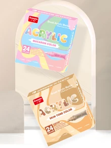GuangNa 24 Colors Skin Tone & Macaron Alcohol-Based Art Markers, Water-Based Ink, Quick Dry Waterproof Acrylic Paint Markers, Suitable For Illustration, Sketching, Wood, Glass, Fabric, Rock Painting, Canvas, Ceramic, Metal And More, Essential For Back To School - Straight Liquid Soft-bristled Acrylic Marker Pen - View 2