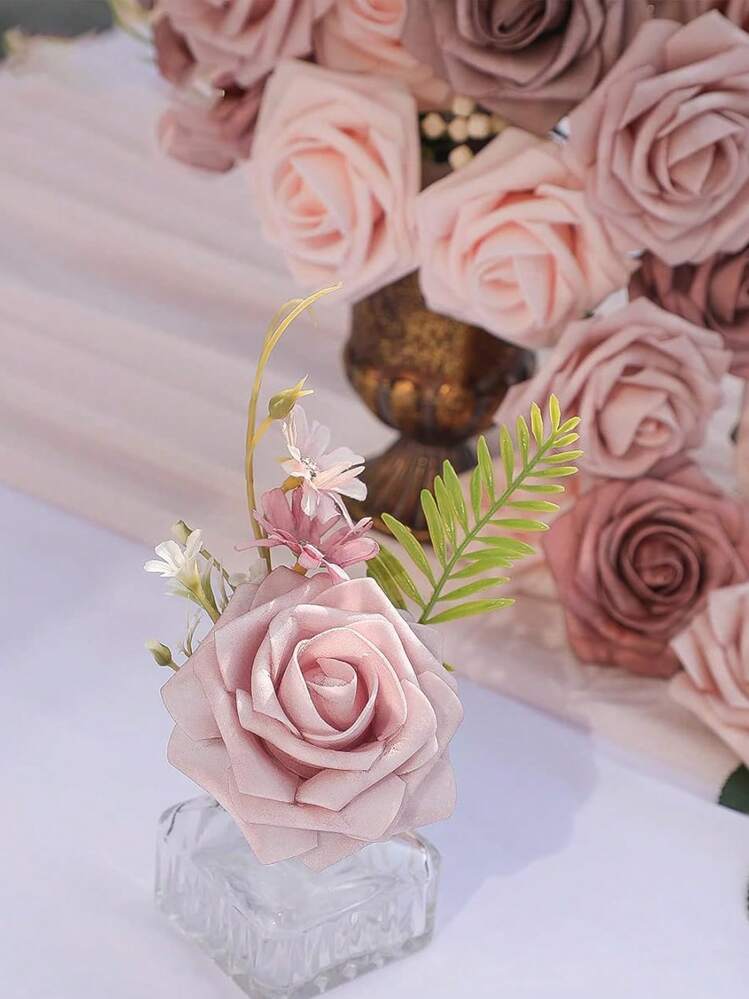 Winlyn 50 rose bianche in schiuma realistica al tatto, con steli e foglie di seta, fiori artificiali sfusi per matrimoni, centrotavola, composizioni floreali, baby shower, compleanni, anniversari